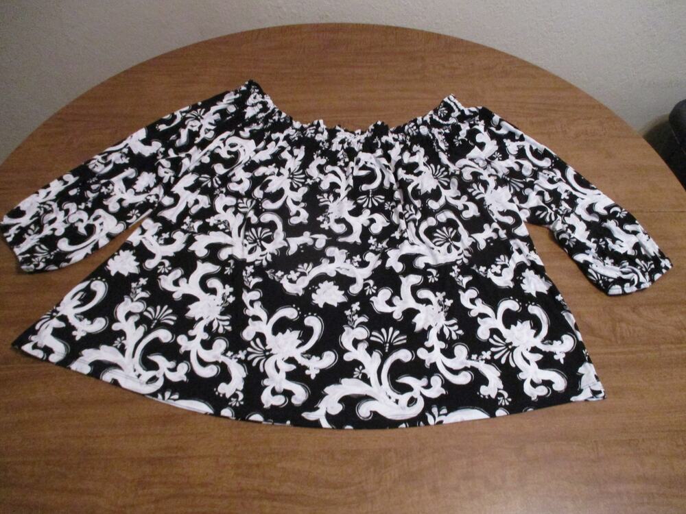 LANE BRYANT BLACK WHITE OFF THE SHOULDER BLOUSE 22/24